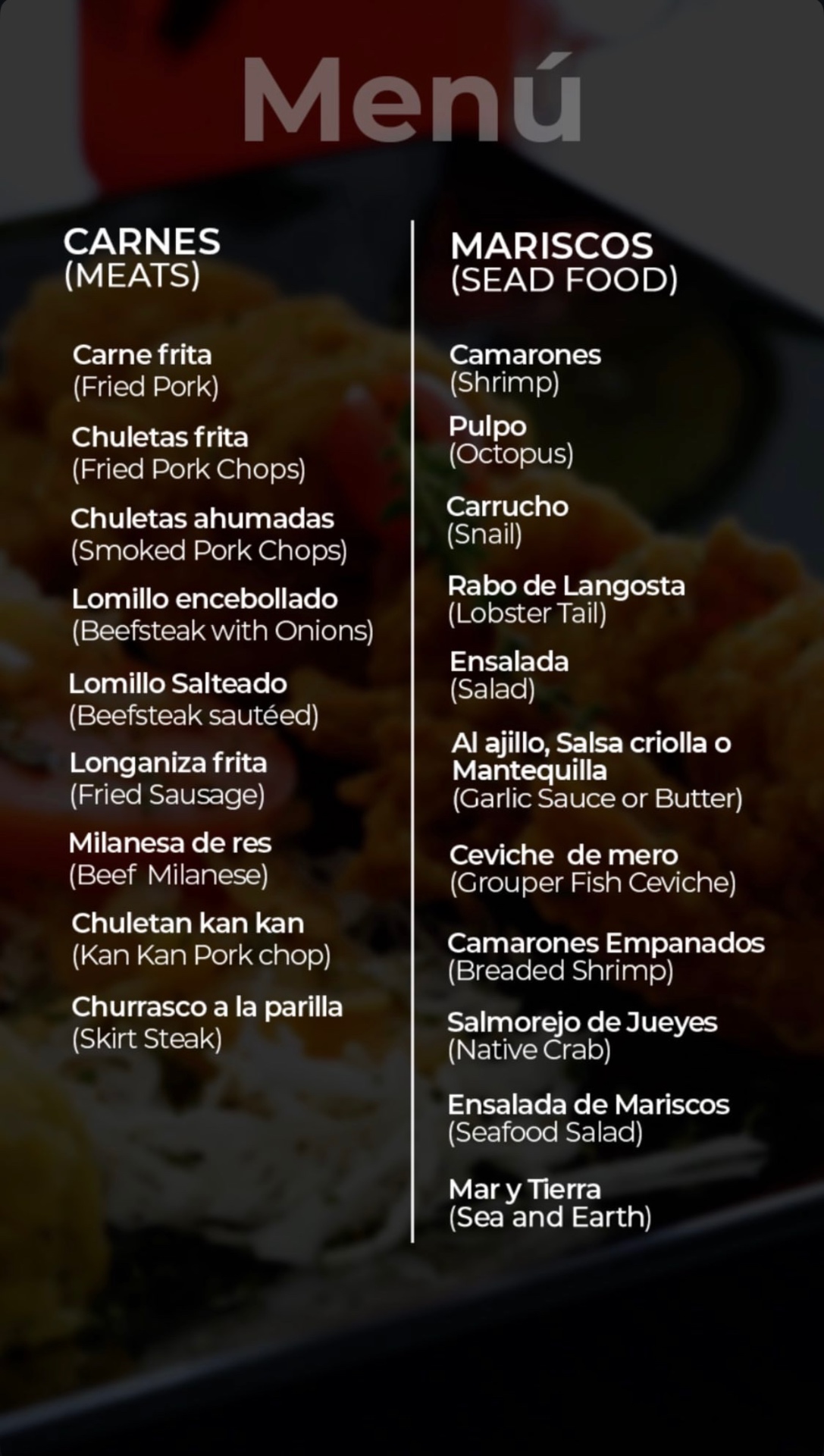 Carnes & Mariscos · Meats & Seafood